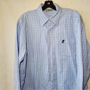 Walt Disney World Button Down Shirt Men's XXL  Blue White Plaid Mickey Mouse
